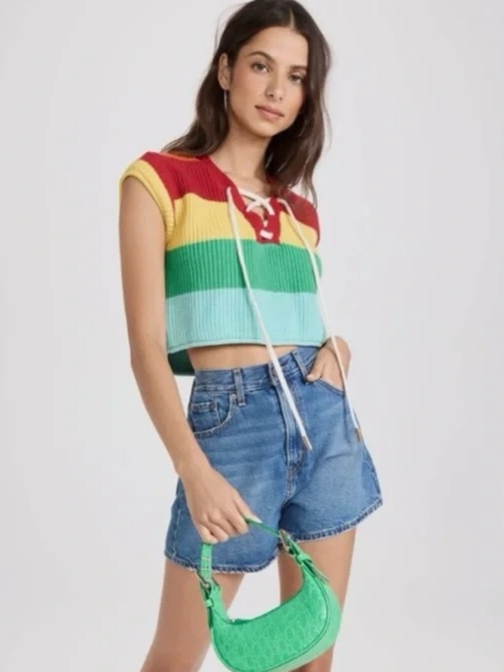 Le Superbe Spectrum Cropped Sweater Multicolor Striped Knit Sweater Vest Medium